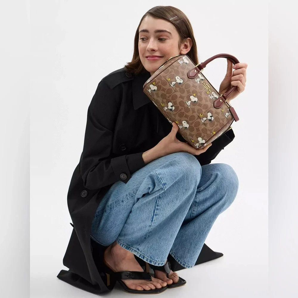 NWT Coach X Peanuts Rowan Satchel Bag In Signature With Snoopy Print - Picture 6 of 10